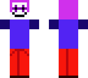 guy with purple hair blue shirt and red pants