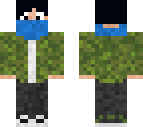 moss hoodie and blue mask
