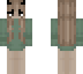 brownhair girl with green sweather
