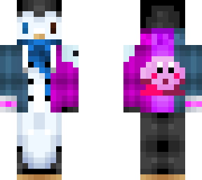 multi-coloured eyed penguin with blue and pink jumper v10