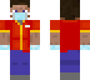 steve con uniforme de oxxo y cubrebocas y guantes