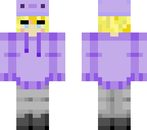 blonde boy with axolotl hat and blue hoodie