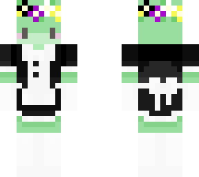 frog in maid dress with enby flower crown