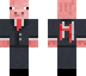 pig in suit with h on back