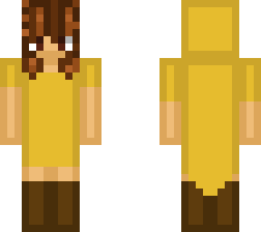 brown wolf cut with yellow dress and hood