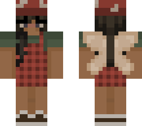 checked overalls beige fairy wings mushroom hat
