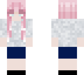 girl with pink hair with sweater and jeans