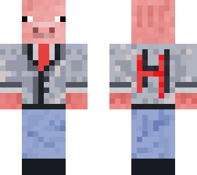 pig in grey suit with h on back