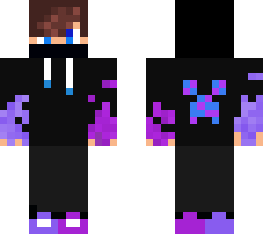 blue and purple hoodie with powers on hand an creeper background