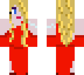 blonde in red dress