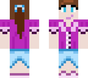 brunette in pink and blue