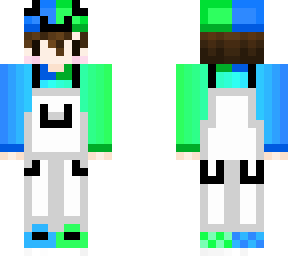 green and blue with white overalls