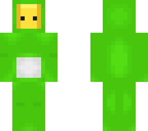 lego man wearing green teletubby