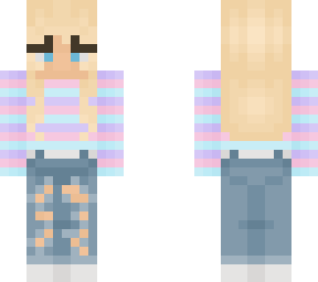 pastel sweater with ripped jeans
