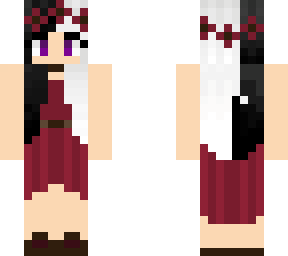 girl black white hair and  red dress