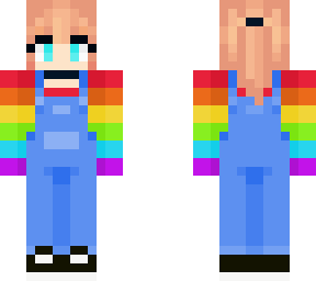 girl with rainbow top and denim overall