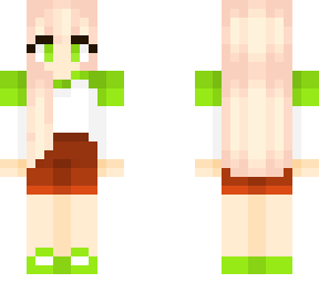 girl with white and green top and brown shorts