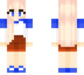 girl with white and lapis color top and brown shorts