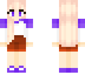 girl with white and purple top and brown shorts