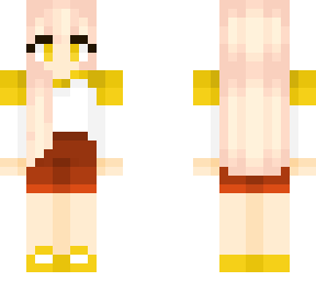 girl with white and yellow top and brown shorts