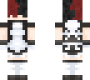 person in a maid suit w/ fluffy red and black hair