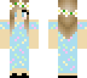 blond girl with blue dress