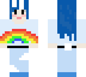blue bunny girl with rainbow shirt