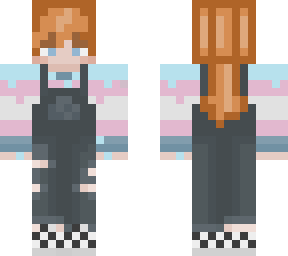 female transgender in overalls