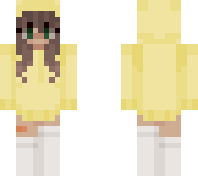 yellow hoodie, cute socks, brunette girl