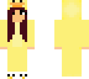 female with dark features, tan skin in duck onesie and slippers
