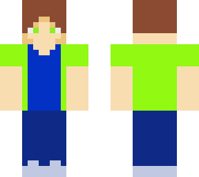 kid with green overcoat and blue shirt
