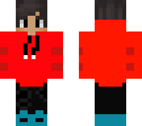 boy in red hoodie with blue/cyan shoes