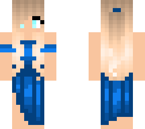 girl in blue dress with low pony tail