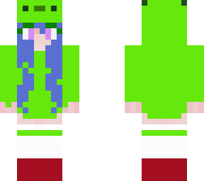 girl with blue hair and green axolotl outfit