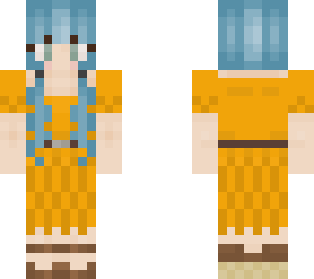 yellow dress and blue hair