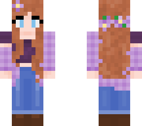 purple flannel girl with flowers