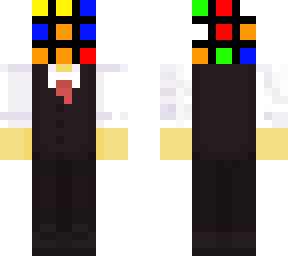 rubik's cube head and suit.