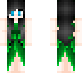 black hair green dress girl