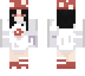 mushroom girl short black hair and red eyes