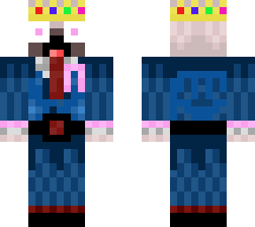 pug in a blue suit with crown and cancer ribbon