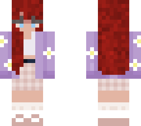 red head with purple cardigan