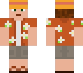 person with hawaiian shirt and sun hat.