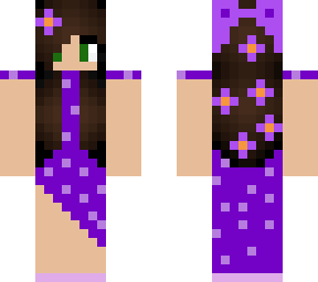 brown haired girl with purple dress