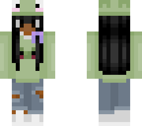 frog girl with purple ribbon