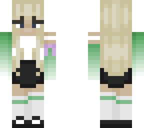 girl with green jumper + shorts/ skirt