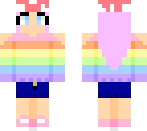 rainbow pink jean skirt mushroom girl