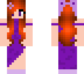 orange haired girl with purple dress