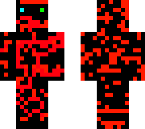 black and red ninja with cyan and lime green eyes