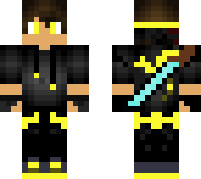 yellow gamer boy with netherite infused with diamond sword