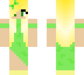yellow haired girl with green dress